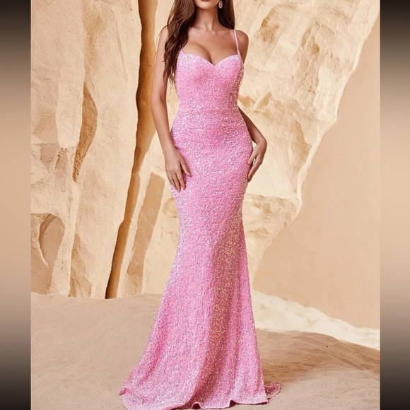 Luxe mermaid hem party formal evening sequins gown dress - Picture 2 of 7